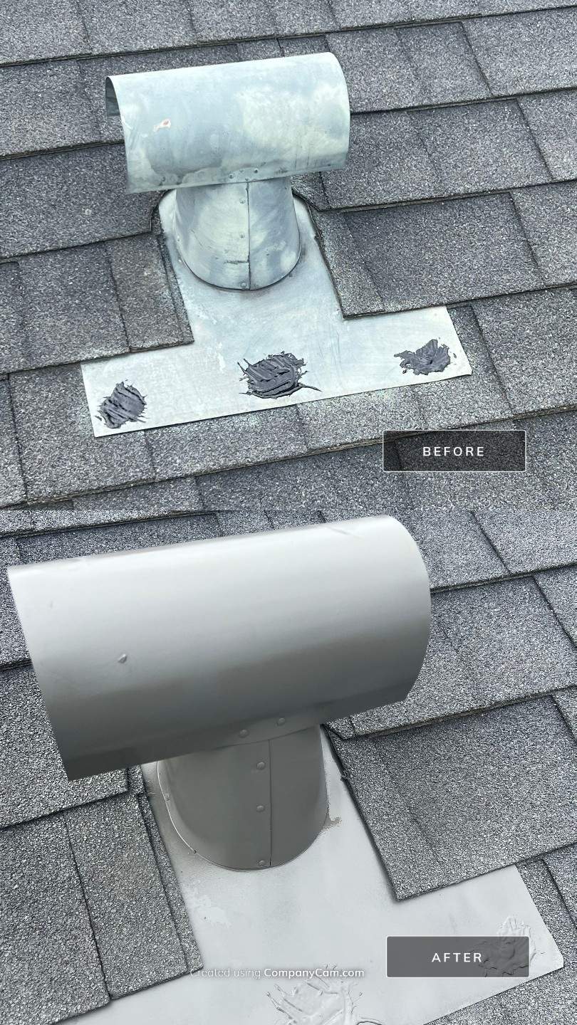 Roof Maxx of Ventura showing before and after results on an asphalt shingle roof